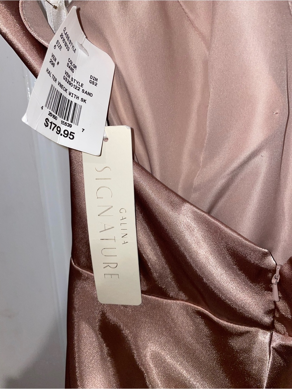 New! Galina Signature x David’s Bridal Charmeuse Halter Maxi Dress Sand 🎀 6 NWT! - Picture 2 of 15